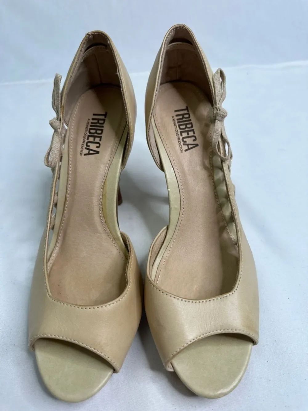 Kenneth Cole Nude Peep-Toe Lace-Up Heels